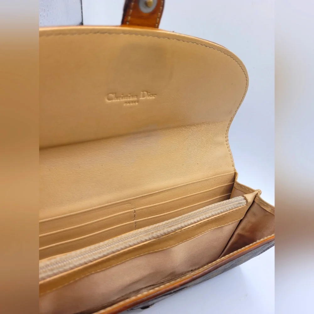 Christian Dior Trotter Canvas Long PVC Brown Heart Vintage Long Wallet